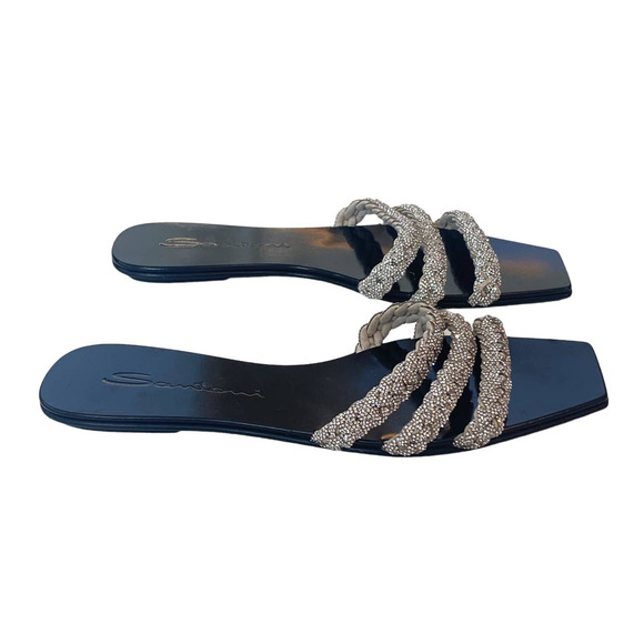 NEW! Santoni Swarovski Foster Crystal Triple Band Slide Sandal 37 - Picture 5 of 6